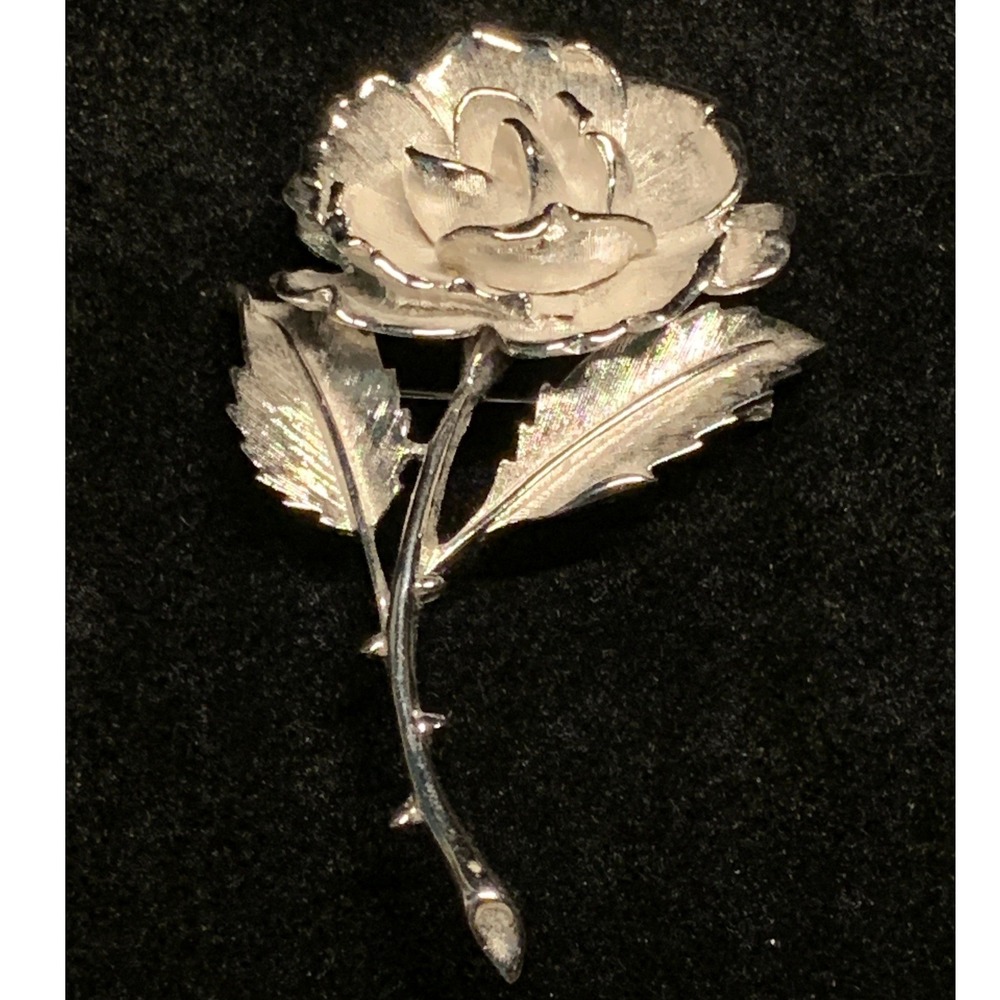 Vintage Monet Silver Tone Rose Brooch Textured Floral Pin 2.5 Inch